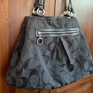 COACH Gabby Signature Authentic Black Canvas Monogram Tote Shoulder Bag Large